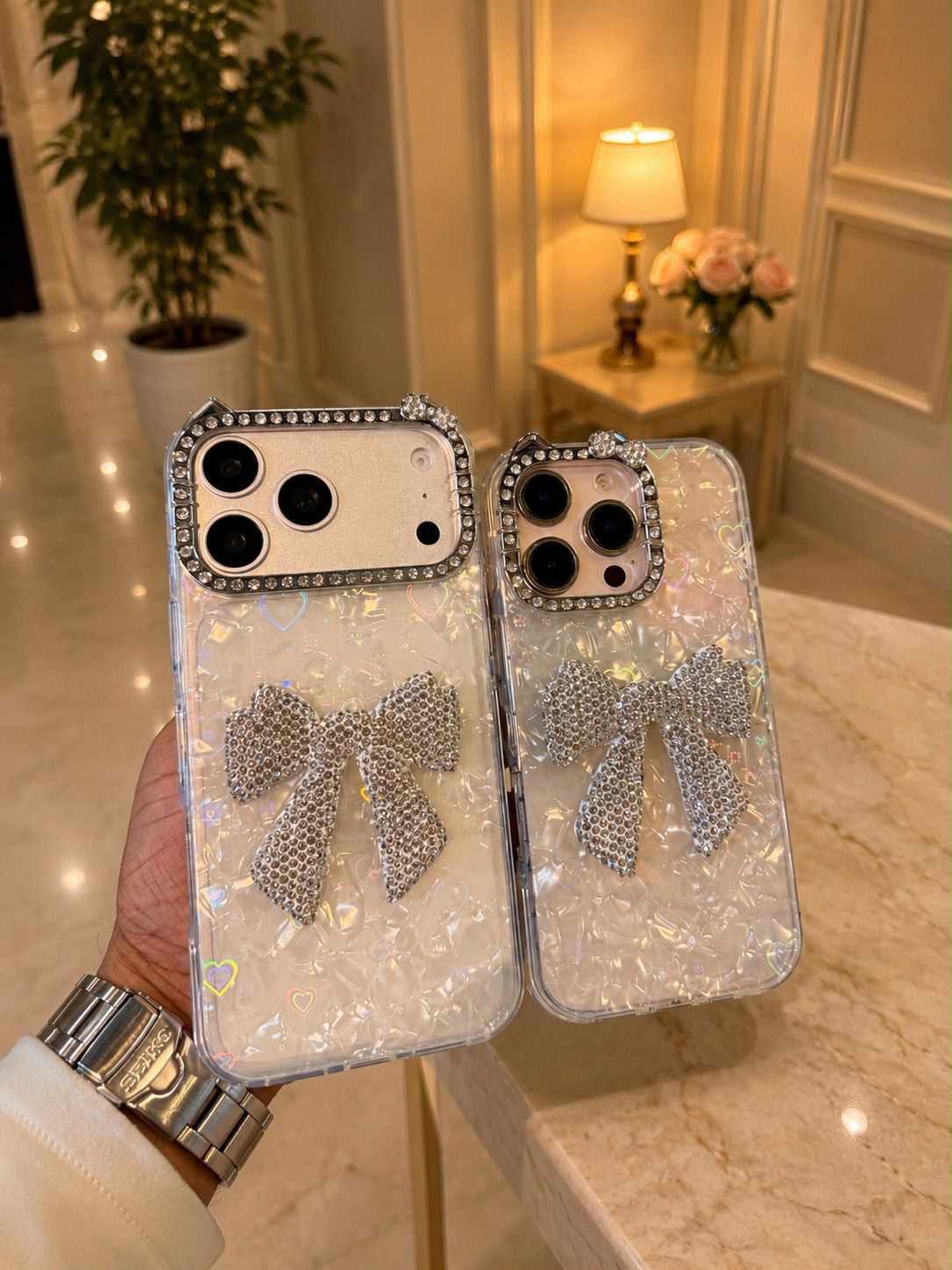 Luxury Crystal Bow Transparent iPhone Case 💎