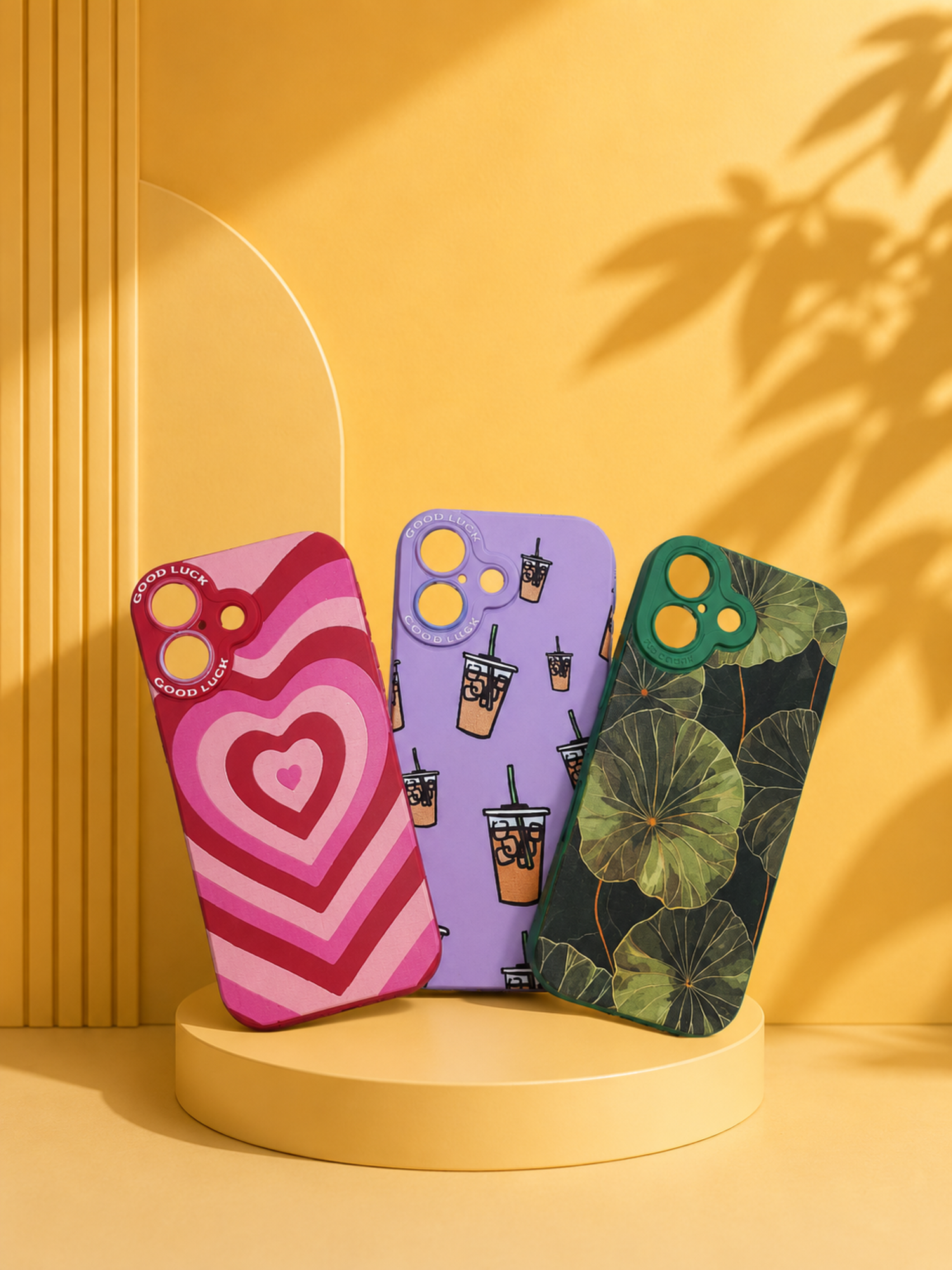 Protective Case Combo of 3 - Heart, Boba & Lotus Leaf Dark Print | iPhone 16 / 17