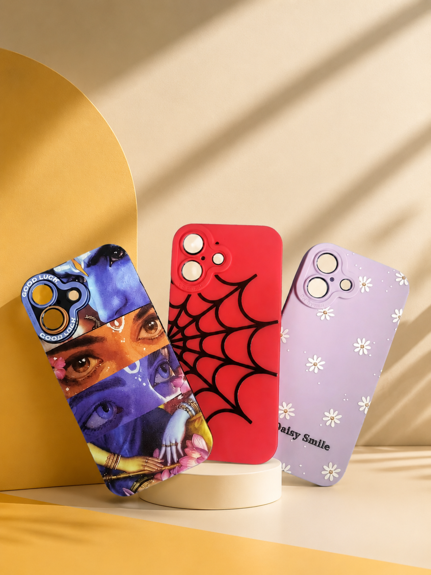 iPhone 16 or 17 Case Combo of 3 - Divine Eyes, Spider-Web & Daisy Smile