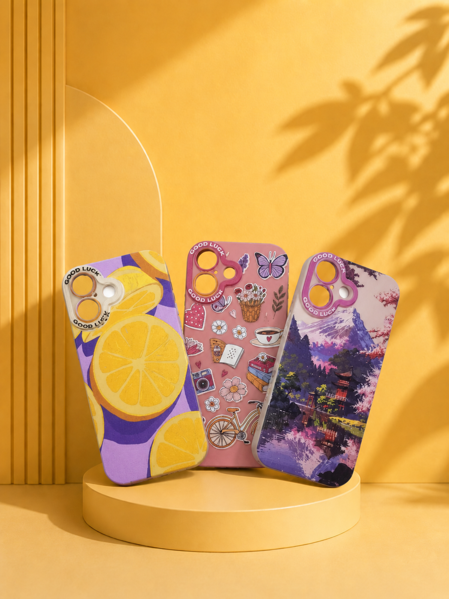 Pink and Purple iPhone 16 and 17 Case Combo of 3 - Lemon, Sticker & Anime