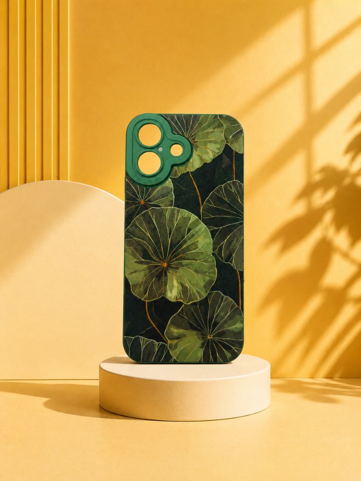 Lotus Leaf Art iPhone Case – Botanical Green & Gold