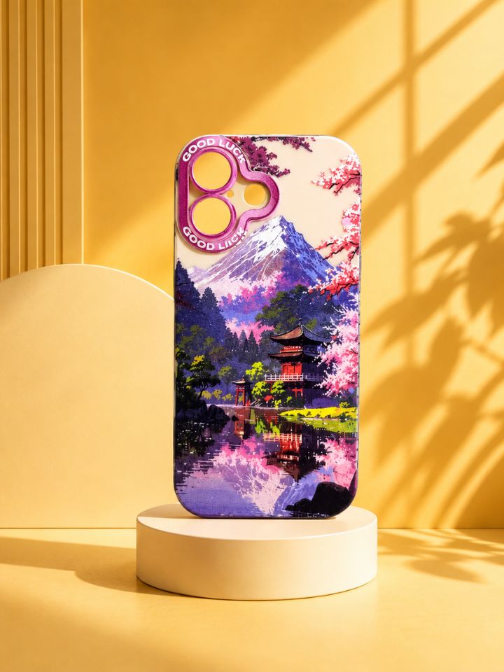 Japanese Anime Landscape iPhone Case – Mount Fuji & Cherry Blossom