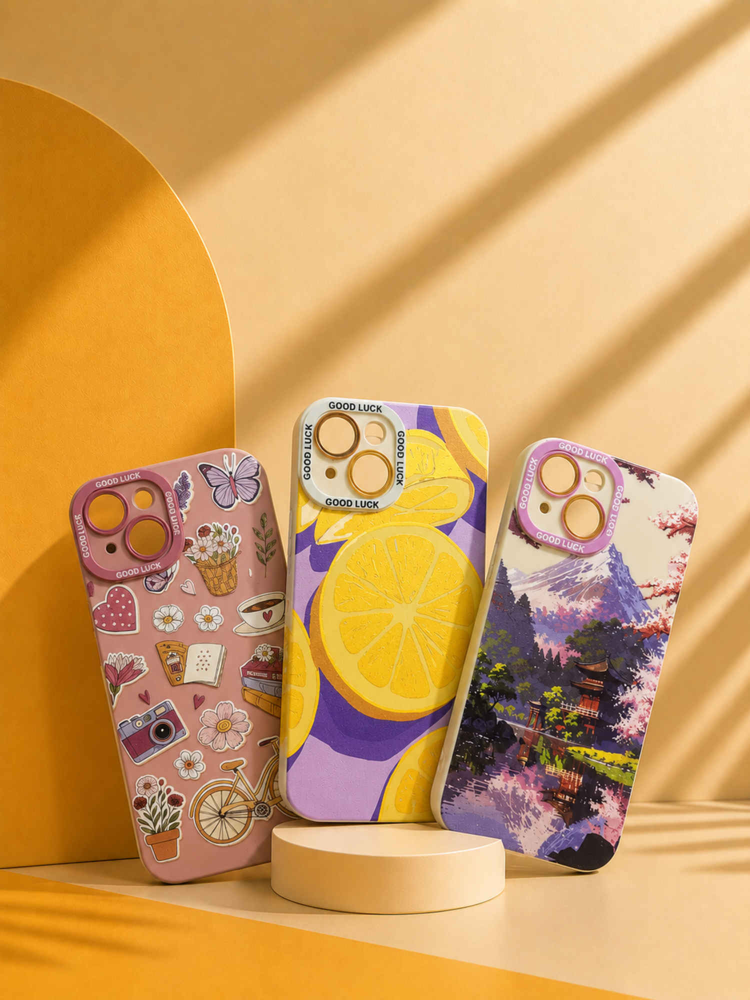 Case Combo of 3 – Sticker, Lemon & Anime Scenery | For iPhone 13 / 14 / 15