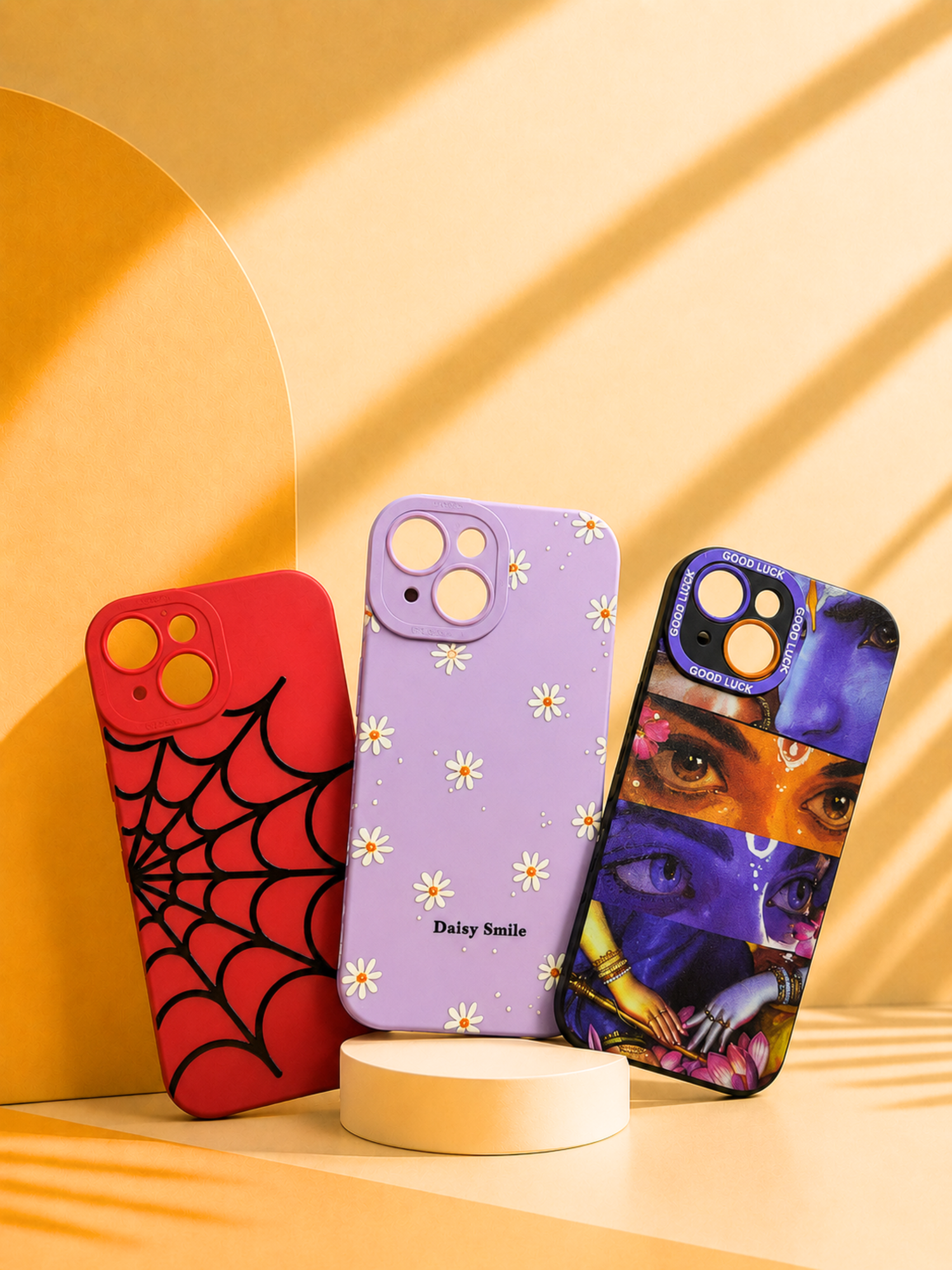iPhone 13, 14 & 15 Case Combo of 3 - Spider-Web, Daisy Smile & Divine Eyes