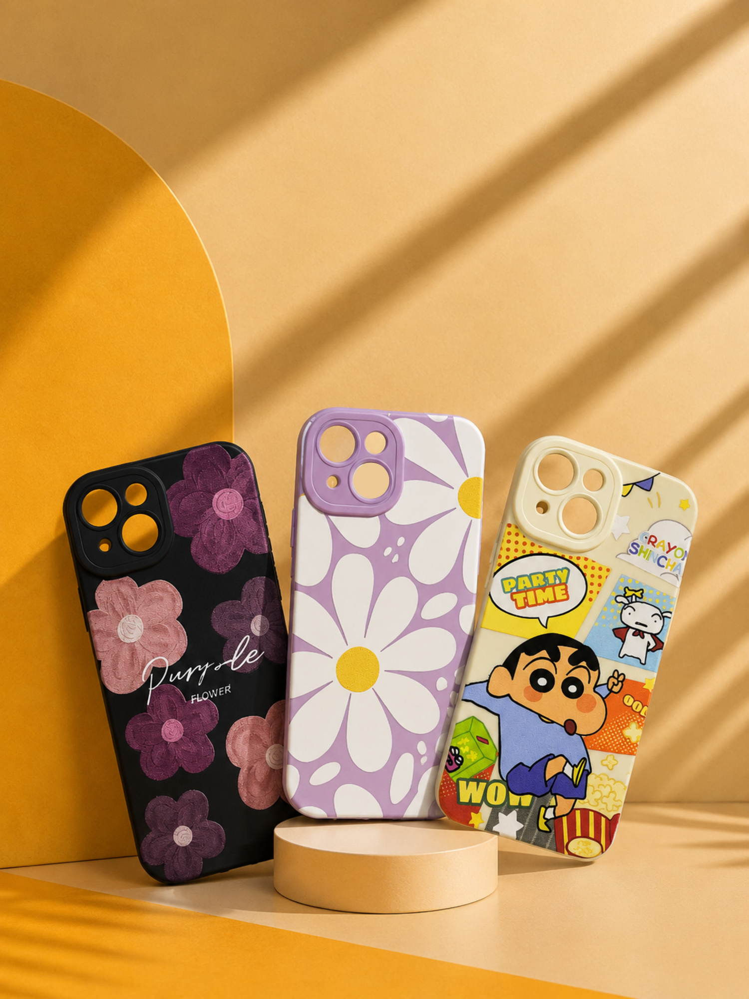 Trendy iPhone Case Pack of 3 - Floral & Cartoon Designs for iPhone 15, 14 or 13