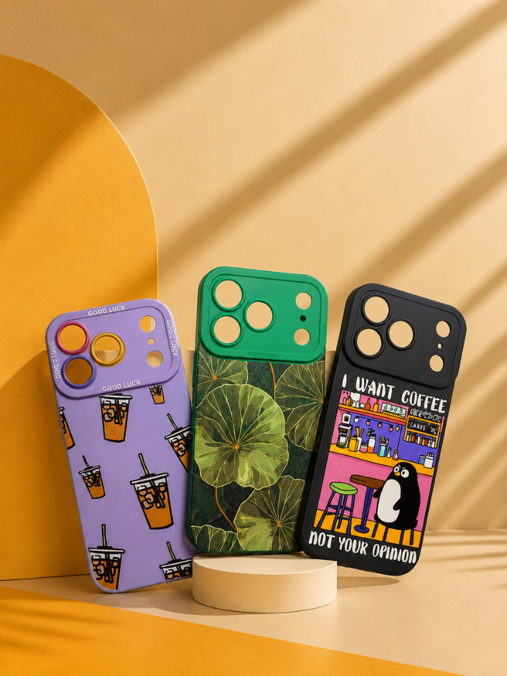 iPhone 17 Pro Case Combo of 3 - Boba Tea, Lotus Leaf and Coffee Penguin
